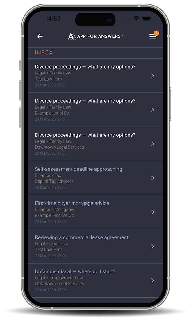 App For Answers Inbox Screen