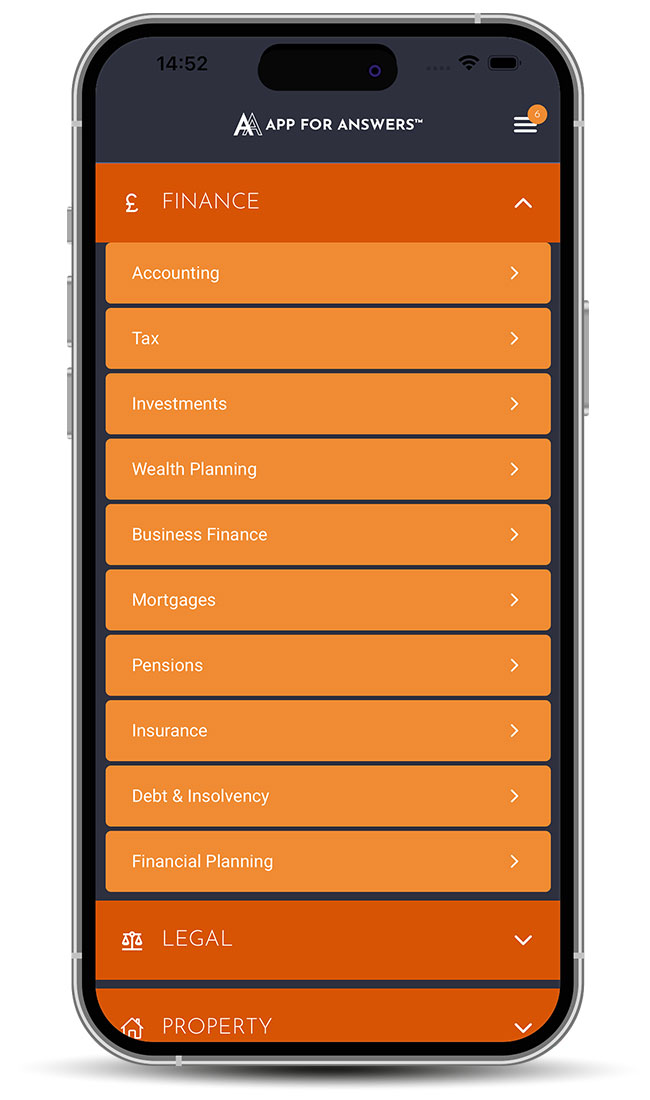 App For Answers Select Sector and Department Screen