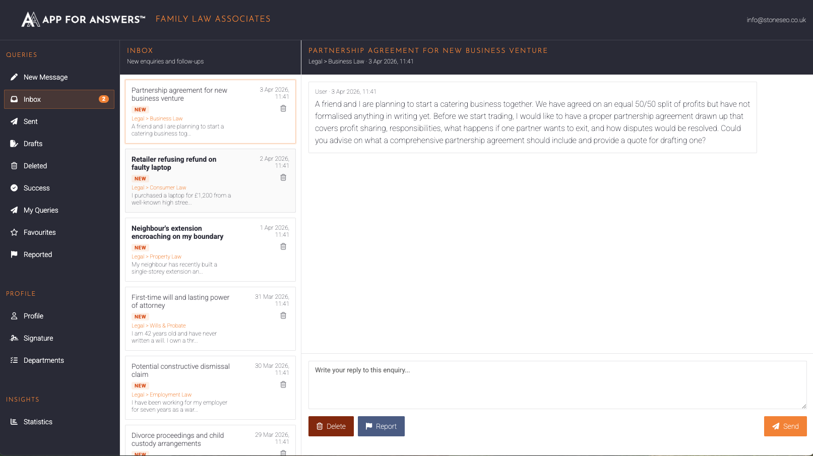 App For Answers Dashboard – Inbox